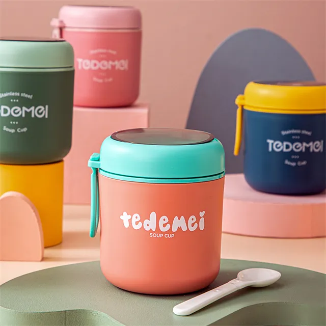 Портативный пищевой контейнер J018 из нержавеющей стали, 530 мл, 710 мл, термос, Детская герметичная чашка для супа бэнто, Ланч-бокс с ложкой