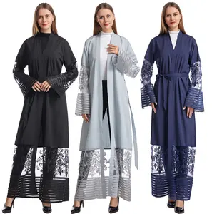 Latest Designs Dubai Wholesale Clothing Turkish Uae Kimono Abaya Women's Embroidered Mesh Cardigan Gown Dress