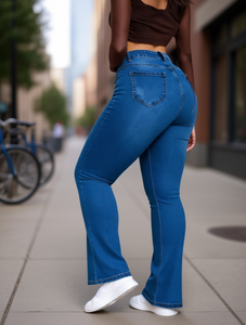 Jeans Negros Acampanados de Tela Elástica para Mujer, Pantalones de Mezclilla Elásticos de Cintura Alta, Moda Urbana, Corte Ajustado de Longitud Completa - Product Image 2