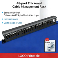 Rack de gestion des câbles en acier laminé à froid, revêtement poudré noir, 1U, 19 pouces, 24 emplacements horizontaux, avec 48 ports
