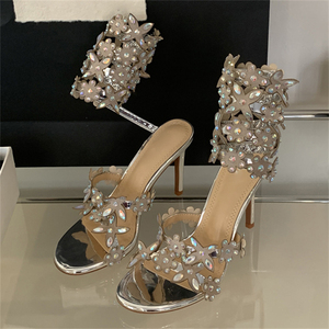 Sandalias Personalizadas de Tacón Alto con Punta Abierta y Correa en el Tobillo para Mujer, Diseño de Cristales Brillantes, Tendencia de Moda para Fiestas de Verano - Product Image 5