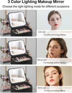 Travel Makeup Bag With LED <strong>Mirror</strong> Cosmetic Case with <strong>Light</strong> <strong>up</strong> <strong>Mirror</strong> Adjustable Dividers with Makeup Brush Holder Storage - Product Image 2