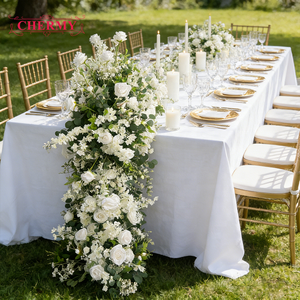 Dalian Chermy White Artificial <strong>Table</strong> Runner <strong>Flower</strong> Cascading Floral <strong>Arrangement</strong> for Wedding Long <strong>Table</strong> Decor - Product Image 3