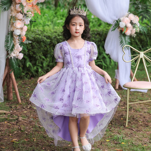 Robes de demoiselle d'honneur brodées pour enfants, col rond, ligne A, robe de princesse en Tulle pour les âges de 3 à 12 ans, couleur rose, violet, champagne - Product Image 4