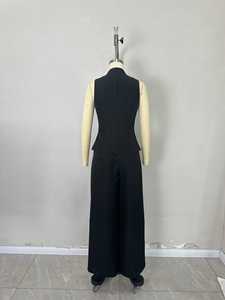 ชุดเสื้อกั๊กแขนกุดสีดำของผู้หญิง, ชุด2ชิ้นเสื้อสูททางการขากว้างแฟชั่น - Product Image 3