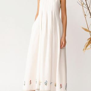 Vestidos de Verano de Nuevo Diseño para Mujer, Vestidos Casuales sin Mangas, Holgados y Modestos con Bordado Floral, Vestido Maxi de Lino y Algodón - Product Image 3