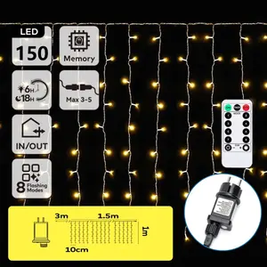 Striscia luminosa - striscia collegabile a basso voltaggio, 3m + 1,5m, 150 LED, luce bianca calda, ideale per decorazioni interne. - Product Image 1