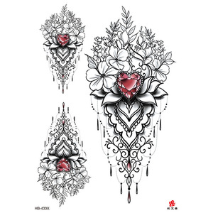 Autocollant de tatouage temporaire motif fleur noire, imperméable, sur papier blanc, pour le ventre, la poitrine, l'épaule, design artistique corporel - Product Image 4