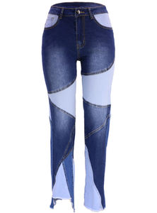 Jean en denim à ourlet effiloché irrégulier grande taille pour femme, nouvelle mode - Product Image 5