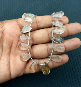 Piedra preciosa de rutilo de cobre Natural alto, 25 piezas de cuentas de Briolette facetadas en forma de pera para la fabricación de joyas, accesorios para el cabello, cuarzo - Product Image 4