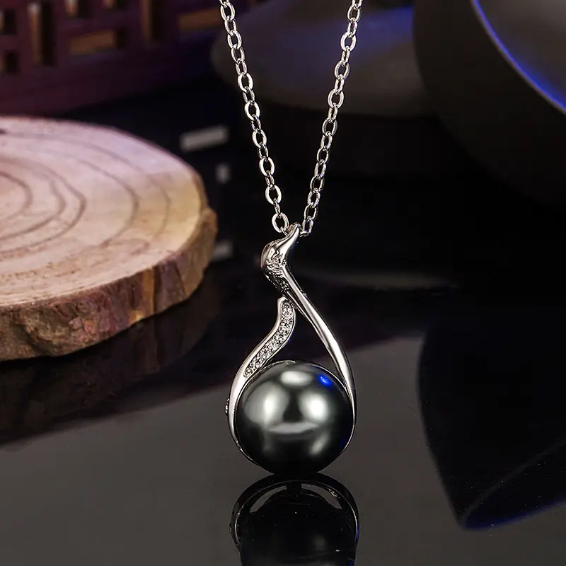 Black Natural Freshwater Pearl Necklace For Women. Round Pendant Necklace 2023 Hot Sale China Wholesale Zircon Necklace