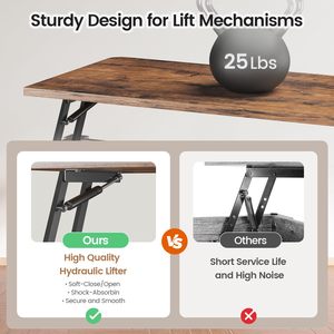 Table basse relevable SENYU style farmhouse avec rangement, structure en bois et métal, mobilier moderne pour salon - Product Image 6