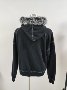 Veste à <span class=keywords><strong>capuche</strong></span> personnalisée en polaire Sherpa délavée à l'acide Veste à <span class=keywords><strong>capuche</strong></span> zippée en fausse <span class=keywords><strong>fourrure</strong></span> noire grise - Product Image 3