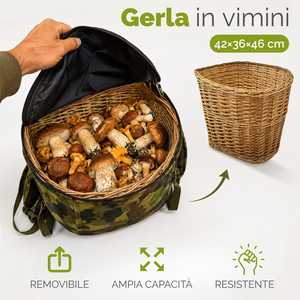 Zaino Impermeabile Mimetico per la Raccolta di Funghi 42x36x46 cm con Cesto Rimovibile in Vimini per Attrezzatura da Escursionismo - Product Image 2