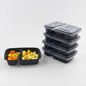 2 Compartment 34OZ 1000ml Microwavable Disposable Bento Lunch Box Rectangle Go Food Containers Plastic Meal Prep Container