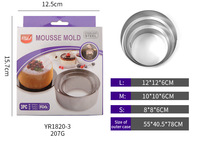 Moule à gâteau 3 pièces en acier inoxydable pour anneau de mousse Outils de cuisine DIY pour la maison Emballage de qualité alimentaire dans une boîte de couleur