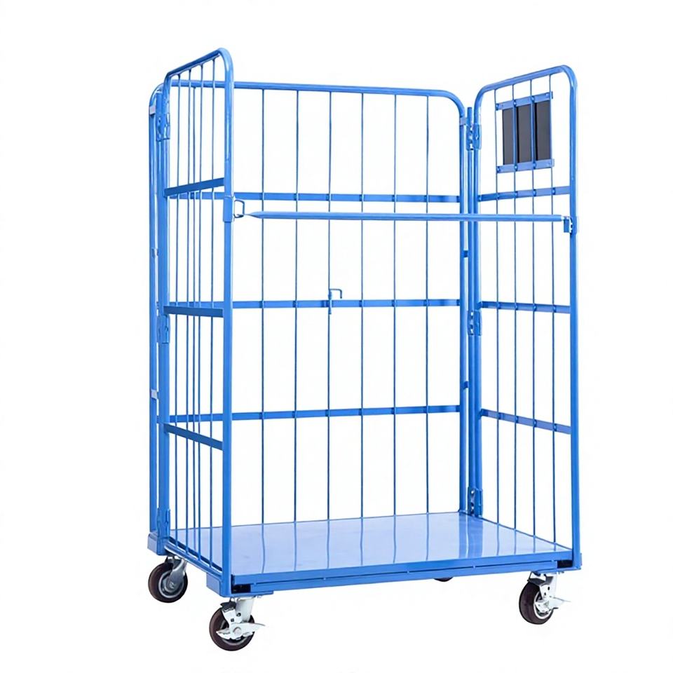 Container Structures Double Layer Heavy Duty Galvanized Nesting Roll Cage Trolley Cart for Warehouse ...