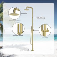 Colonne de douche extérieure en acier inoxydable 304 brossé doré CE, robinet de douche sur pied brossé, 2 fonctions
