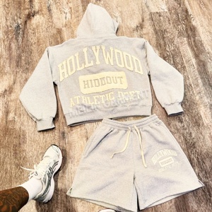 Custom <b>Men</b> Zip up Hoodies and <b>Shorts</b> Set Embroidery <b>Patch</b> logo Gray Jogger Set Unisex High Quality Hoodies and <b>Shorts</b> Set <b>Men</b> - Product Image 3