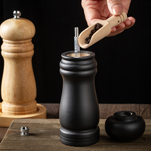 Ensemble de moulins à poivre manuels en bois de chêne <span class=keywords><strong>naturel</strong></span> rétro, écologiques, 6 pouces, rechargeables, à cœur en céramique réglable, avec support de base - Product Image 5