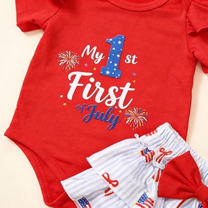 Traje de Verano para Bebé Niña con Estampado de Lazo y Letras de Dibujos Animados para el Día de la Independencia del 4 de <span class=keywords><strong>Julio</strong></span> - Product Image 4