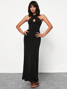 Nouvelle Robe Longue Noire Halter Découpée pour Femme 2026, Dos Nu, Coupe Ajustée, Sans Manches, pour Soirée Formelle, Personnalisation OEM - Product Image 6