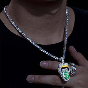 Colgante de circonia cúbica para hombre, Micro pavé 5A, CZ, Hip Hop, brillo en la oscuridad, esmalte de dólar, labio - Product Image 4
