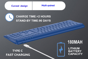 Teclado inalámbrico ergonómico de tamaño completo de modo dual, teclado <span class=keywords><strong>Bluetooth</strong></span> recargable de diseño curvo con teclado numérico para escritorio - Product Image 5