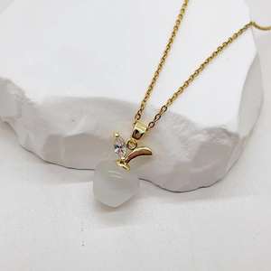 จี้สร้อยคอสแตนเลสสำหรับผู้หญิงมาใหม่สร้อยคอโซ่โอปอลฝังเพทายจี้แอปเปิ้ล - Product Image 4