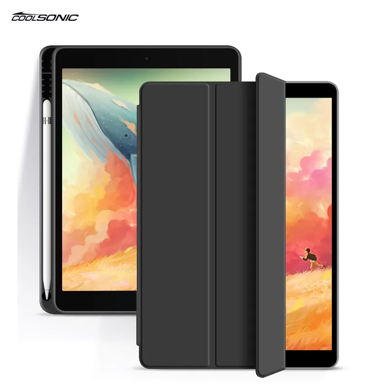 For iPad 10.2 inch 2021 PU TPU Silicone Case Tablet Cover Pencil Holder Auto Sleep Wake Magnetic For iPad 9th Generation 2021
