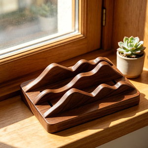 Wooden Desk Phone <b>Stand</b> Double Groove Storage Rack <b>For</b> <b>Tablet</b> And Mobile Phone Home Office Use - Product Image 5