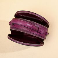 Sac à main rond de luxe léger pour femme en similicuir grainé effet autruche, sac à bandoulière tendance petit format