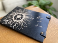 Album photo auto-adhésif rétro minimaliste noir et blanc avec motif tournesol, cadeau pour cérémonie de remise des diplômes