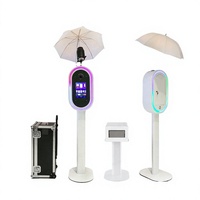 Cabine photo portable ovale pour iPad et appareil photo reflex numérique, coque métallique blanche et noire, contrôle à distance et écran tactile, avec valise de transport