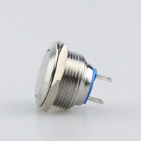 Interrupteur à bouton-poussoir momentané en acier inoxydable IP65 16 mm, tête plate ronde, 2 broches, anti-vandalisme