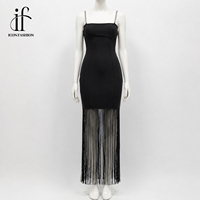 Robe bandage noire personnalisée pour femme, sexy, avec chaîne et franges, mi-longue, moulante, pour soirée, cocktail, fabricant OEM