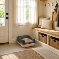 Bac à litière pour chat d'intérieur, toilette pour chat, litière agglomérante, anti-éclaboussures, désodorisante, mains libres, écologique, grande capacité, facile à nettoyer