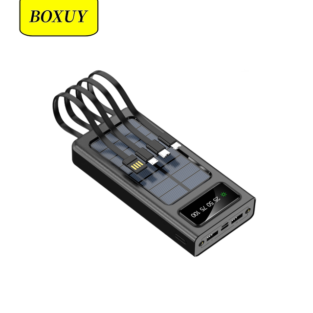 Custom Logo Dual Usb Dual Input Port Li-polymer Built-in 4 Cables Solar Mobile Charger Portable Solar Power Bank 10000mah