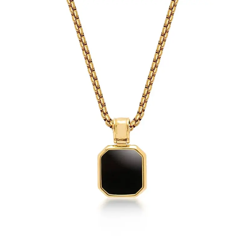 Wholesale Custom High Quality 18K Gold Plated Jewelry Black Onyx Stone Pendant Necklace For Men