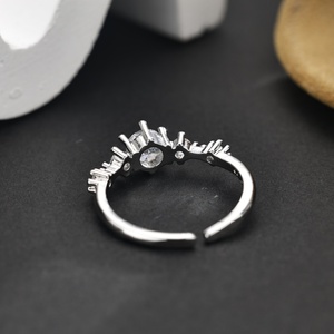 Hot Sale Copper Sparkling Diamond Bezel Setting <b>Ring</b> Women Elegant Design Personality Fashionable <b>Silver</b> Plated Open <b>Adjustable</b> - Product Image 4