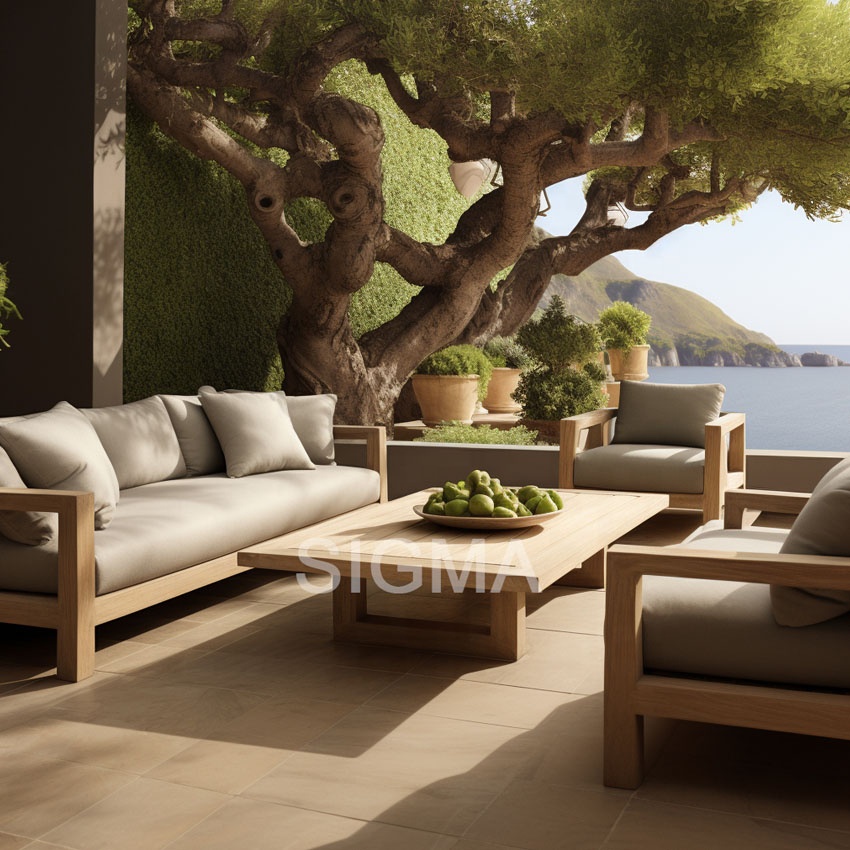 New arrival hotel garden furniture patio sofa set solid wood frame outdoor couch
