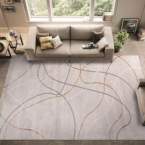 Vendita diretta decorazione nordica <span class=keywords><strong>Beige</strong></span> <span class=keywords><strong>e</strong></span> <span class=keywords><strong>grigio</strong></span> disegno astratto striscia da pavimento di lusso stampato grandi tappeti semplici tappeti <span class=keywords><strong>e</strong></span> tappeti - Product Image 3