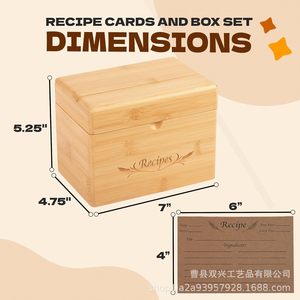 Caja de recetas de bambú con divisores, organizador de almacenamiento de madera para recetas de cocina - Product Image 2