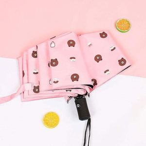 Wholesale Modern Plastic 3-<b>Folding</b> UV Protection Automatic <b>Folding</b> Umbrella Cartoon Bear 8 Ribs Iron Shaft 95Cm Promotional Logo - Product Image 4
