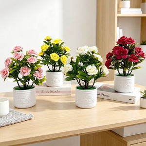 Bonsái de rosas artificiales, 12 flores en macetas redondas para decoración de interiores, hogar, oficina, hotel, restaurante, adorno de paisajismo - Product Image 1