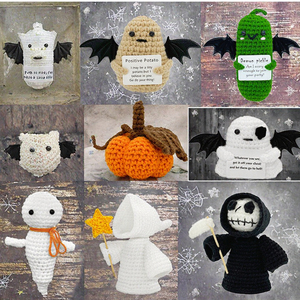 Décoration de table artisanale en crochet pour Halloween : fantôme, aile de chauve-souris, citrouille, grim Reaper – Cadeau - Product Image 3