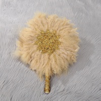 Éventails en plumes d'oie africaines pour la danse, la décoration de mariage, éventail à main avec fleur et perles en strass