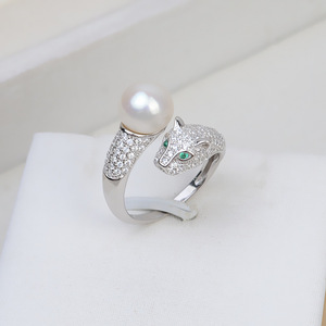 Korean Version S925 Silver Leopard Head Ring for Women New Fashion DIY Accessories with Inlay Setting Empty Pearl <b>Tray</b> Included - Product Image 1