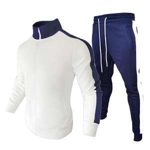 Chándal Deportivo para Hombre en Blanco y Azul Marino, Manga Larga, Cierre de Cremallera, Cuello Alto, Estilo Deportivo, Otoñal, Corte Regular, Peso Medio, Poliéster y Algodón - Product Image 1
