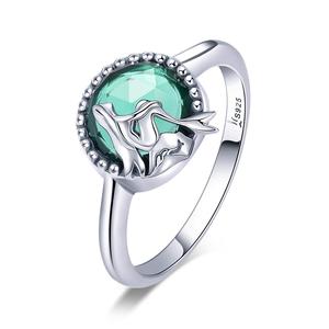 Mermaid silver ring emerald green ring female jewelry charm - Product Image 1
